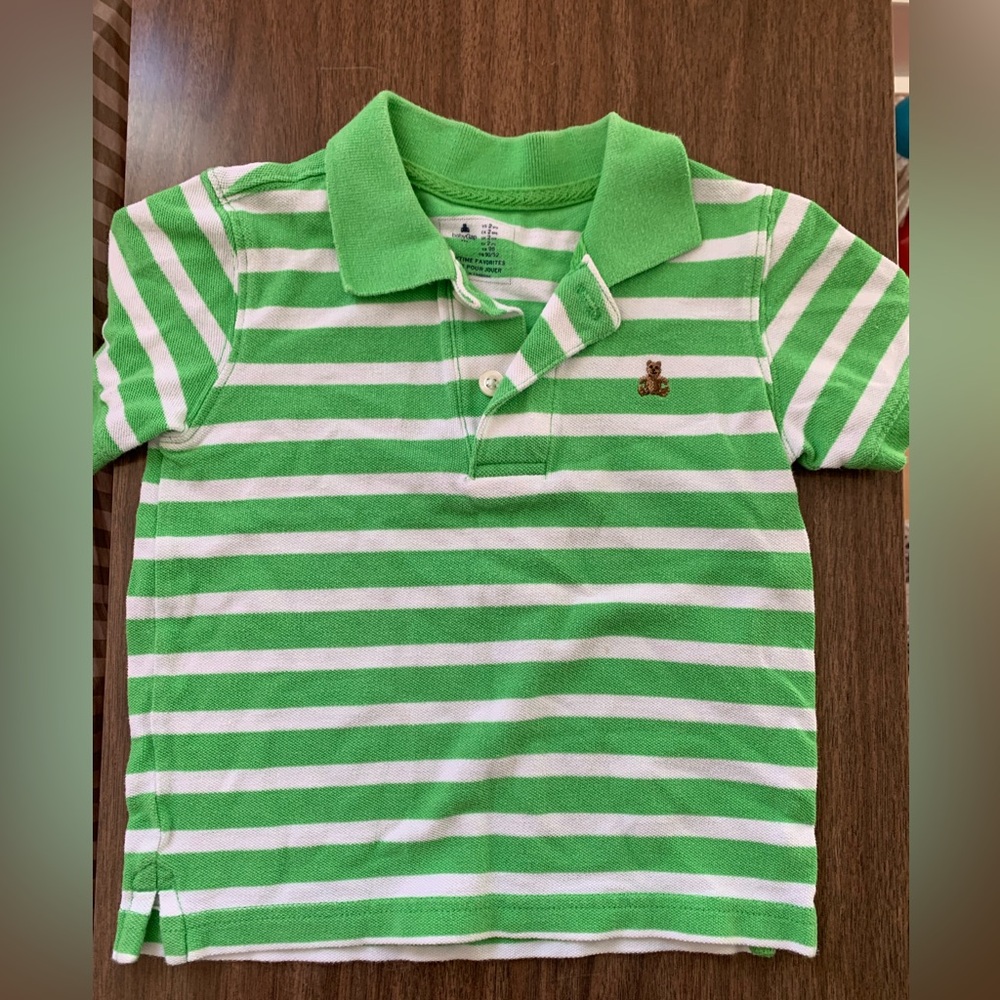 GAP Green and White Striped Polo Shirt
